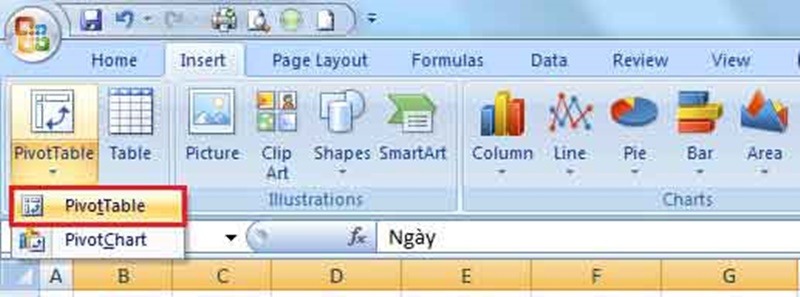 Nếu muốn thực hiện cách sử dụng pivot table excel 2013, bạn cần phải bôi đen toàn bộ ô dữ liệu