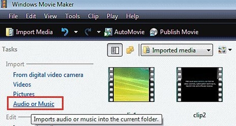 Bước tiếp theo trong quá trình cách sử dụng windows movie maker để giúp bạn có thể hoàn thành video đó là thêm nhạc nền cho video.